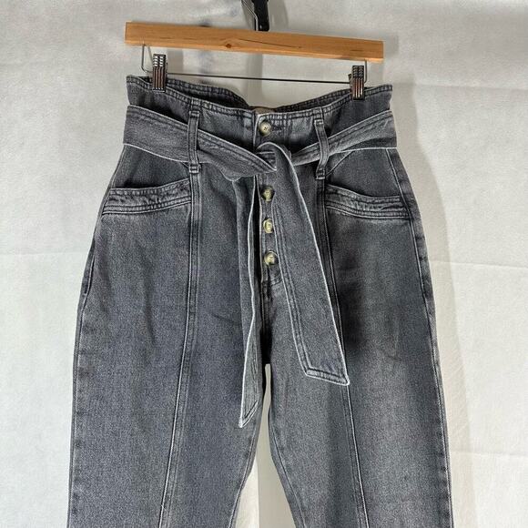 Sezane Maxime Belted Exposed Button Fly Jeans Gray Size FR 38 US 6 - Picture 10 of 15